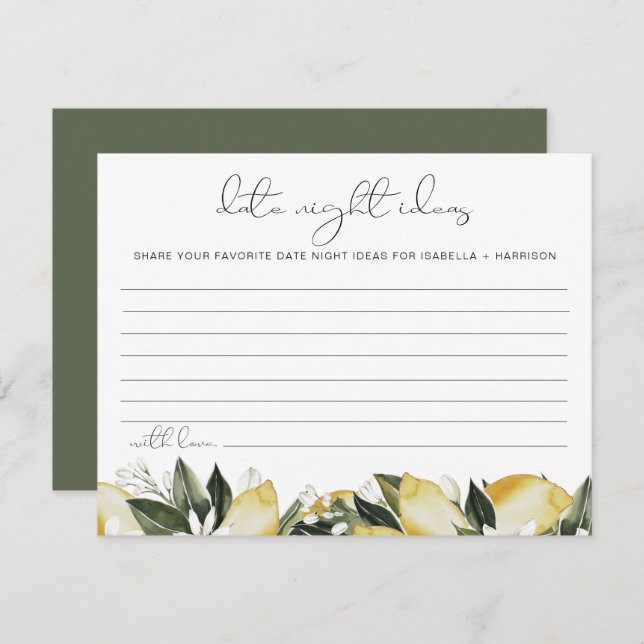 Tarjeta De Recepción DAHLIA Lemon Citrus Date Night Ideas Card Juego (Anverso / Reverso)