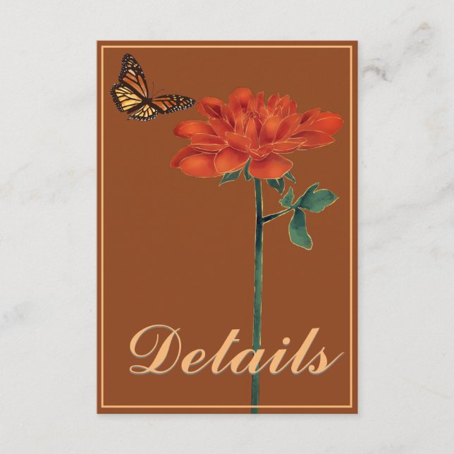 Tarjeta De Recepción Dahlia Terracota Detalles Mariposa Monarca (Anverso)