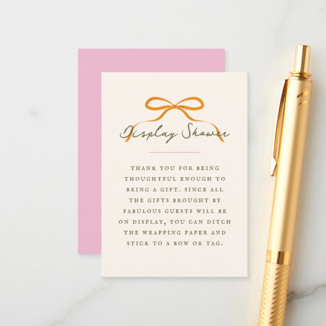 Tarjeta De Recepción Dainty Orange Bow Baby Display Shower (Anverso/Reverso In Situ)