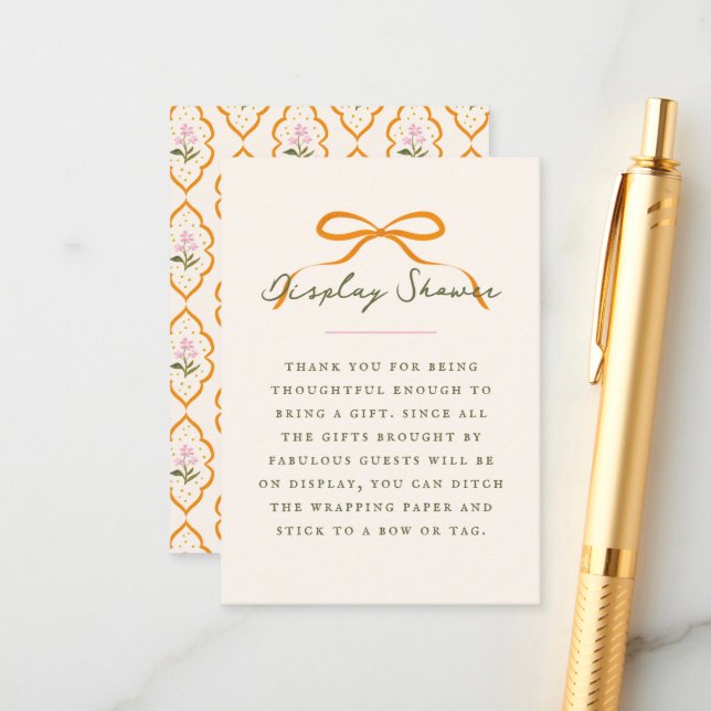 Tarjeta De Recepción Dainty Orange Bow Baby Display Shower (Anverso/Reverso In Situ)