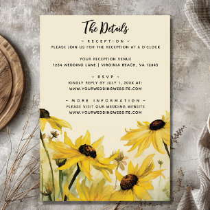 Tarjeta De Recepción Daisies amarillo acuarela   Detalles del Boda Dais