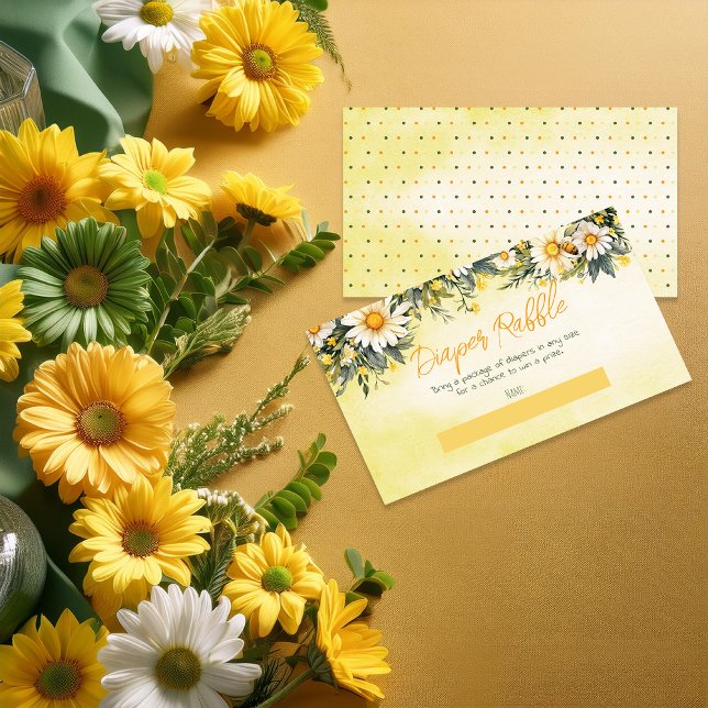 Tarjeta De Recepción Daisies Floral Baby Shower Diaper Raffle (Little Daisy Theme Yellow, White and Green Daisies Floral Baby Shower Diaper Raffle Enclosure Card)