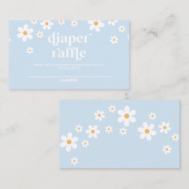 Tarjeta De Recepción Daisy azul pálido Retro Baby Shower Diaper Raffle (Anverso / Reverso)