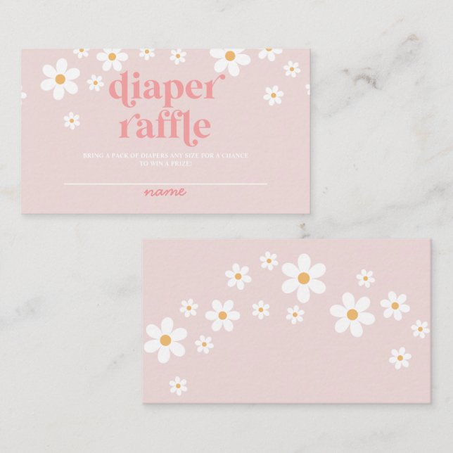 Tarjeta De Recepción Daisy Pink Retro Baby Shower Diaper Raffle (Anverso / Reverso)