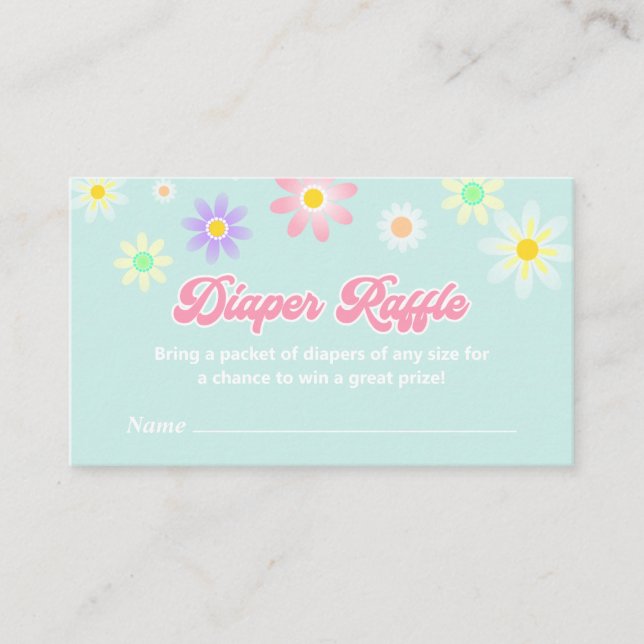 Tarjeta De Recepción Daisy Retro Baby Shower Diaper Ticket (Anverso)