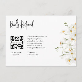 Tarjeta De Recepción Daisy RSVP Boda QR CODE Detalles de la espalda