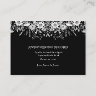 Tarjeta De Recepción Dama de Honor de Boda Floral Blanco Negro