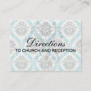 Tarjeta De Recepción damasco azul gris y crema elegante