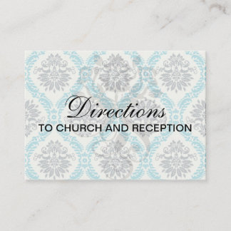 Tarjeta De Recepción damasco azul gris y crema elegante