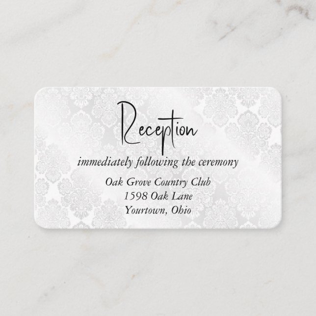 Tarjeta De Recepción Damasco de satén blanco para Boda (Anverso)
