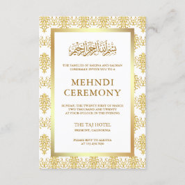 Tarjeta De Recepción Damasco islámico musulmán blanco y dorado Mehndi