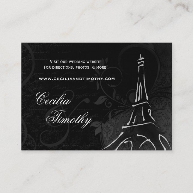 Tarjeta De Recepción Damask Parisienne: Sitio web de Bodas blancos y ne (Anverso)