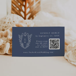 Tarjeta De Recepción DAPHNE Código QR Azul oscuro Matrimonio simple Tar