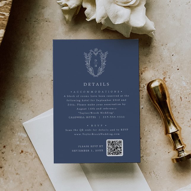 Tarjeta De Recepción DAPHNE Detalles del Boda moderno azul oscuro (DAPHNE Dark Blue Simple Modern Wedding Details Enclosure Card)