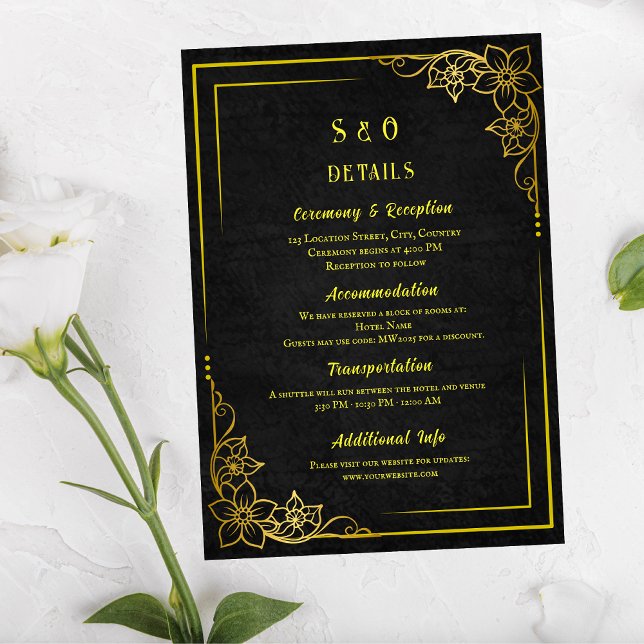 Tarjeta De Recepción Dark Academia Gothic Black Gold Elegant Wedding (Subido por el creador)
