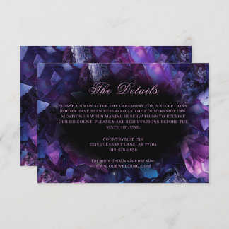 Tarjeta De Recepción Dark Amethyst Boho Crystals Black Boda