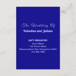 Tarjeta De Recepción Dark Blue Wedding Gift Registry Portrait