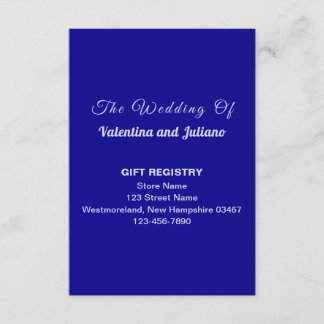 Tarjeta De Recepción Dark Blue Wedding Gift Registry Portrait