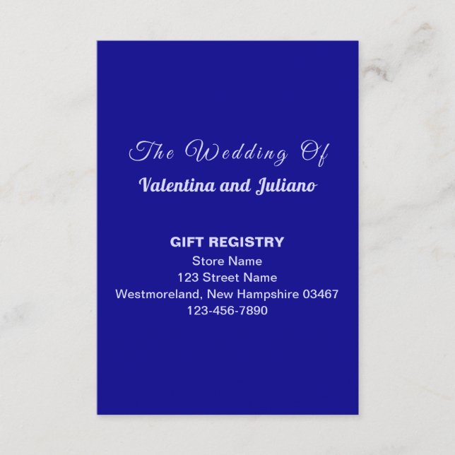 Tarjeta De Recepción Dark Blue Wedding Gift Registry Portrait (Anverso)