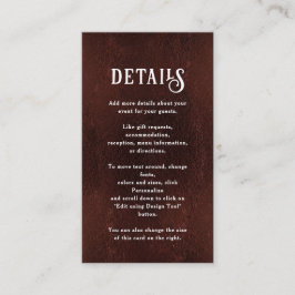 Tarjeta De Recepción Dark Burgundy Brown Rustic Wedding Details