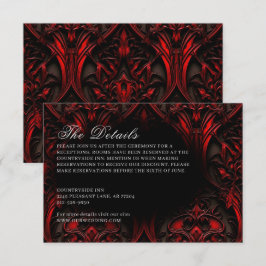 Tarjeta De Recepción Dark Elegant Red & Black Gothic Damask Wedding