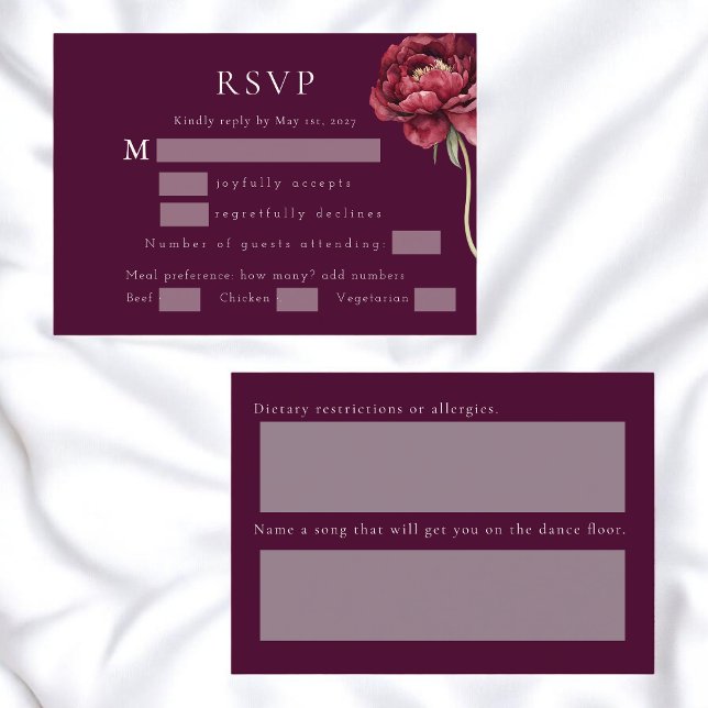 Tarjeta De Recepción Dark Floral Burgundy Peony Wedding RSVP Card (Subido por el creador)