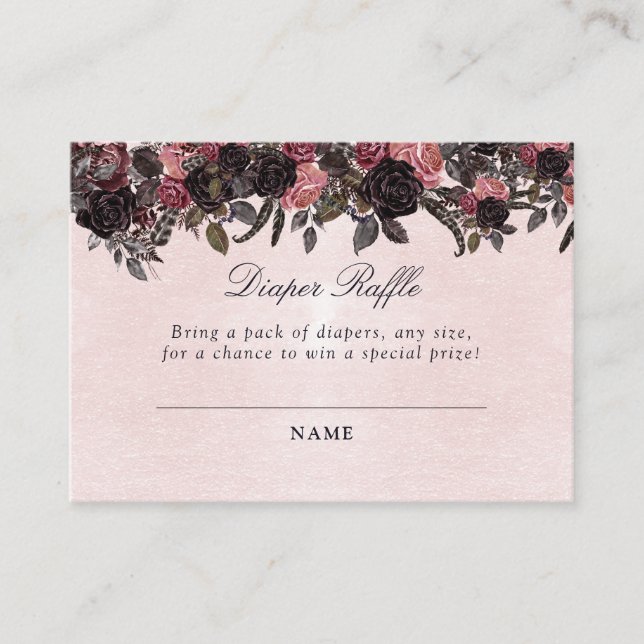 Tarjeta De Recepción Dark Gothic Floral Halloween Diaper Raffle Ticket (Anverso)