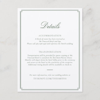 Tarjeta De Recepción Dark Green Wedding Enclosure Card