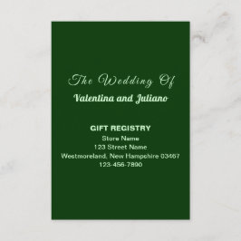 Tarjeta De Recepción Dark Green Wedding Gift Registry Portrait