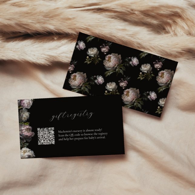 Tarjeta De Recepción Dark Moody Floral Baby Shower Gift Registry Enclos (Gift Registry Moody Peony Baby Shower Collection
)