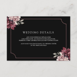 Tarjeta De Recepción Dark Moody Floral Frame Black Wedding Details