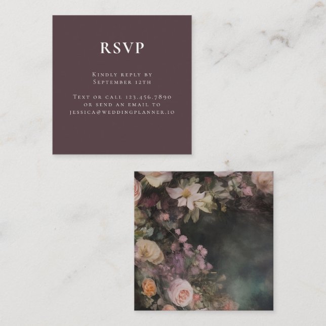 Tarjeta De Recepción Dark Moody Romantic Floral Wedding RSVP (Anverso / Reverso)