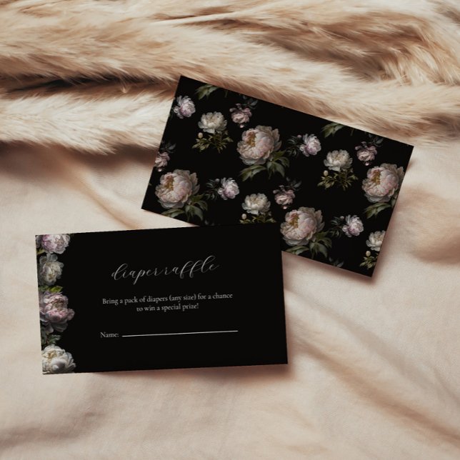 Tarjeta De Recepción Dark Peony Flowers Baby Shower Diaper Raffle (Diaper Raffle Moody Peony Baby Shower Collection
)