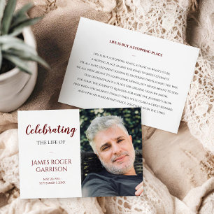 Tarjeta De Recepción Dark RedCelebration of Life Prayer Card con foto