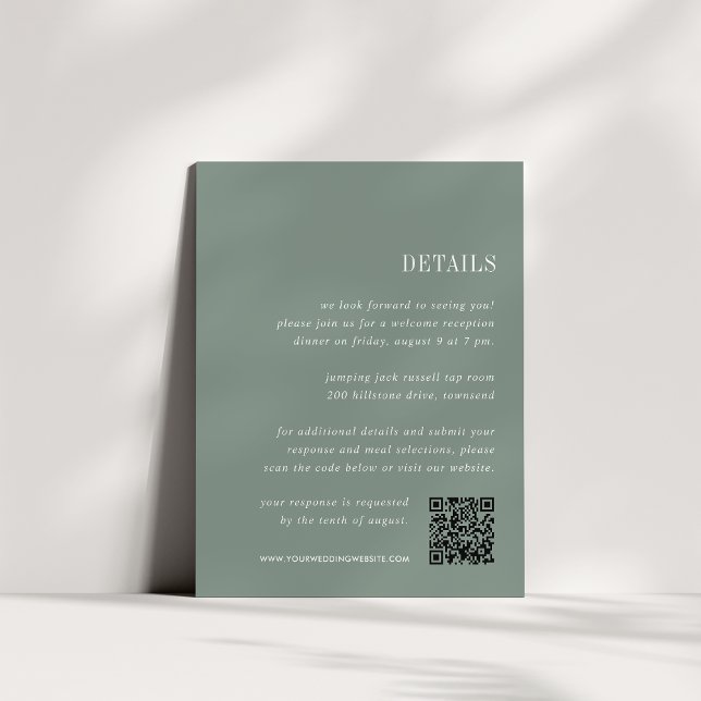 Tarjeta De Recepción Dark Sage Green | Detalles del Boda todo en uno (Subido por el creador)