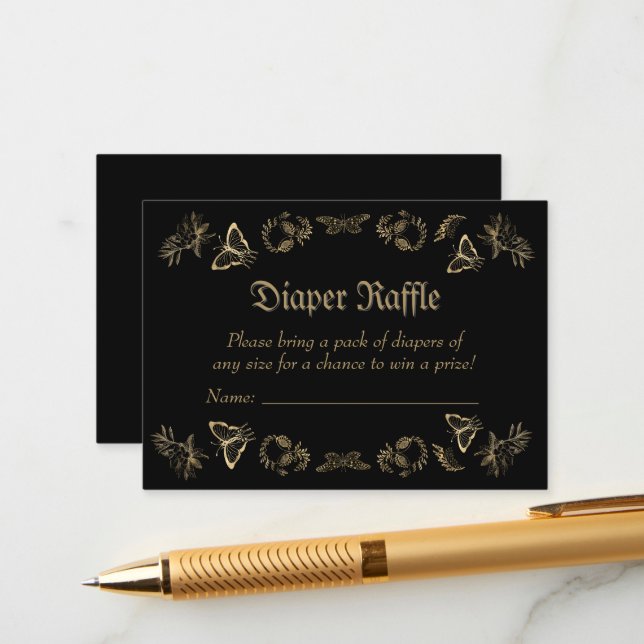 Tarjeta De Recepción Dark Victorian Diaper Gótico Raffle Baby Shower (Anverso/Reverso In Situ)