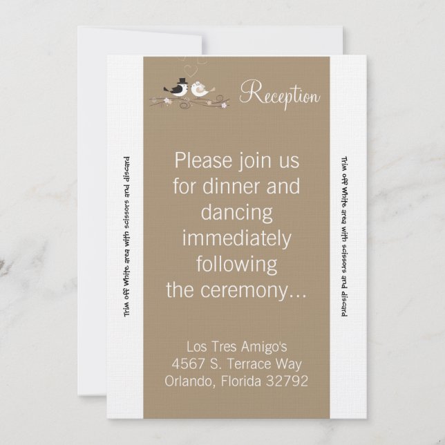 Tarjeta de recepción de 3.5x7 Bodas Pájaros Brid (Anverso)