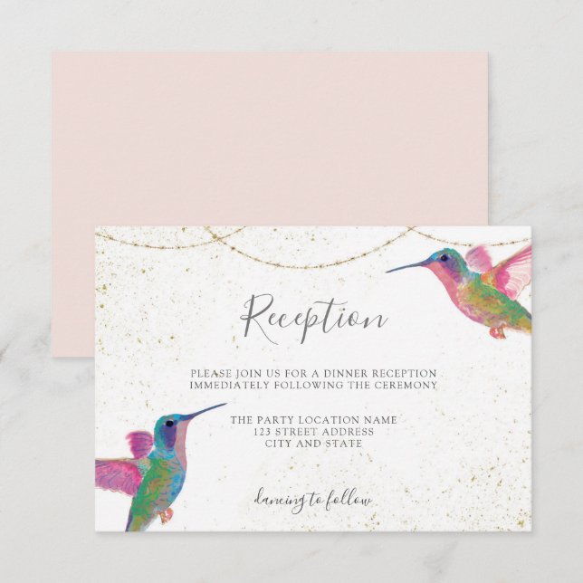 Tarjeta de Recepción de Acuarela Colibríes Florale (Anverso / Reverso)