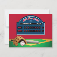 Tarjeta de recepción de Bar Mitzvah de béisbol roj