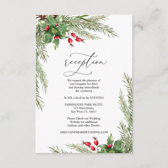 Tarjeta de recepción de bayas rojas de Navidad (Anverso)