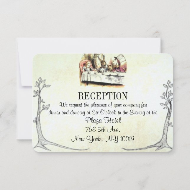 Tarjeta de recepción de boda Alice in Wonderland (Anverso)