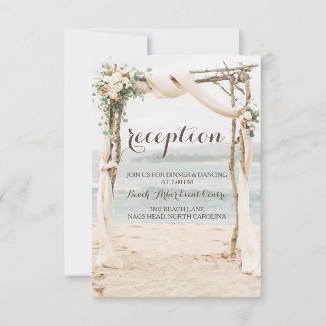 Tarjeta de recepción de boda Beach Arbor (Anverso)