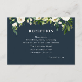 Tarjeta de recepción de boda blanca | Azul Marino