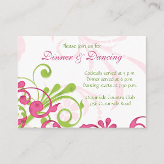 Tarjeta de recepción de boda blanca y rosa