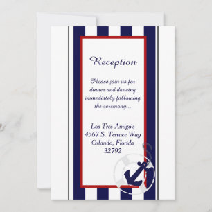 Tarjeta de recepción de boda Blue Anchor Nautical