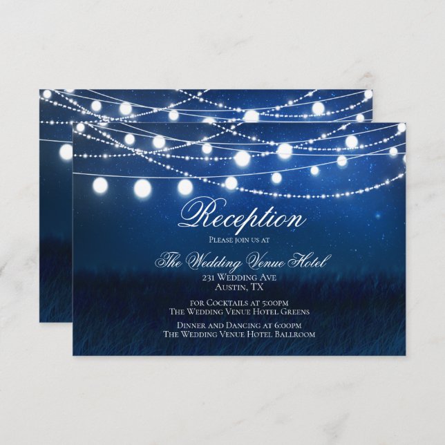 Tarjeta de recepción de boda Blue Night & Silver L (Anverso / Reverso)