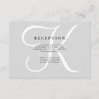 Tarjeta de Recepción de Boda Clásica Gris con Mono