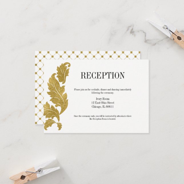 Tarjeta de recepción de boda Classic Gold Crest (Anverso/Reverso In Situ)