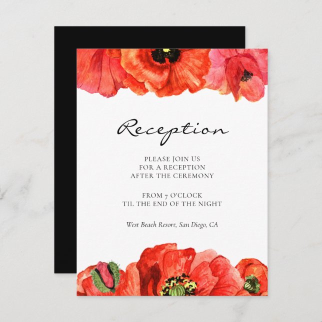 Tarjeta de recepción de boda con amapolas rojas ac (Anverso / Reverso)