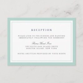 Tarjeta de recepción de boda con borde de azul mar